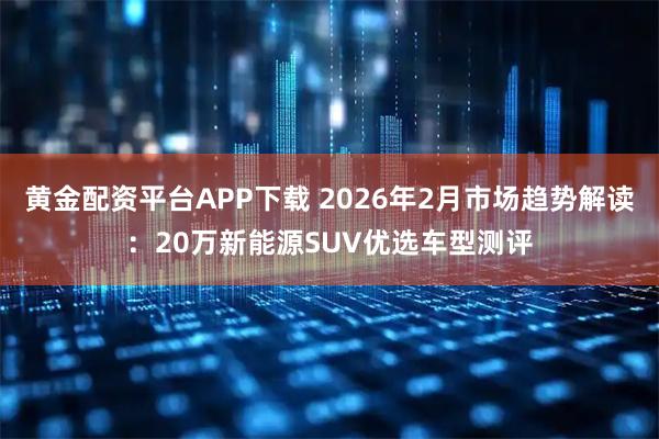 黄金配资平台APP下载 2026年2月市场趋势解读：20万新能源SUV优选车型测评