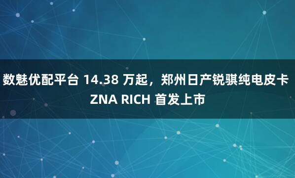 数魅优配平台 14.38 万起，郑州日产锐骐纯电皮卡 ZNA RICH 首发上市